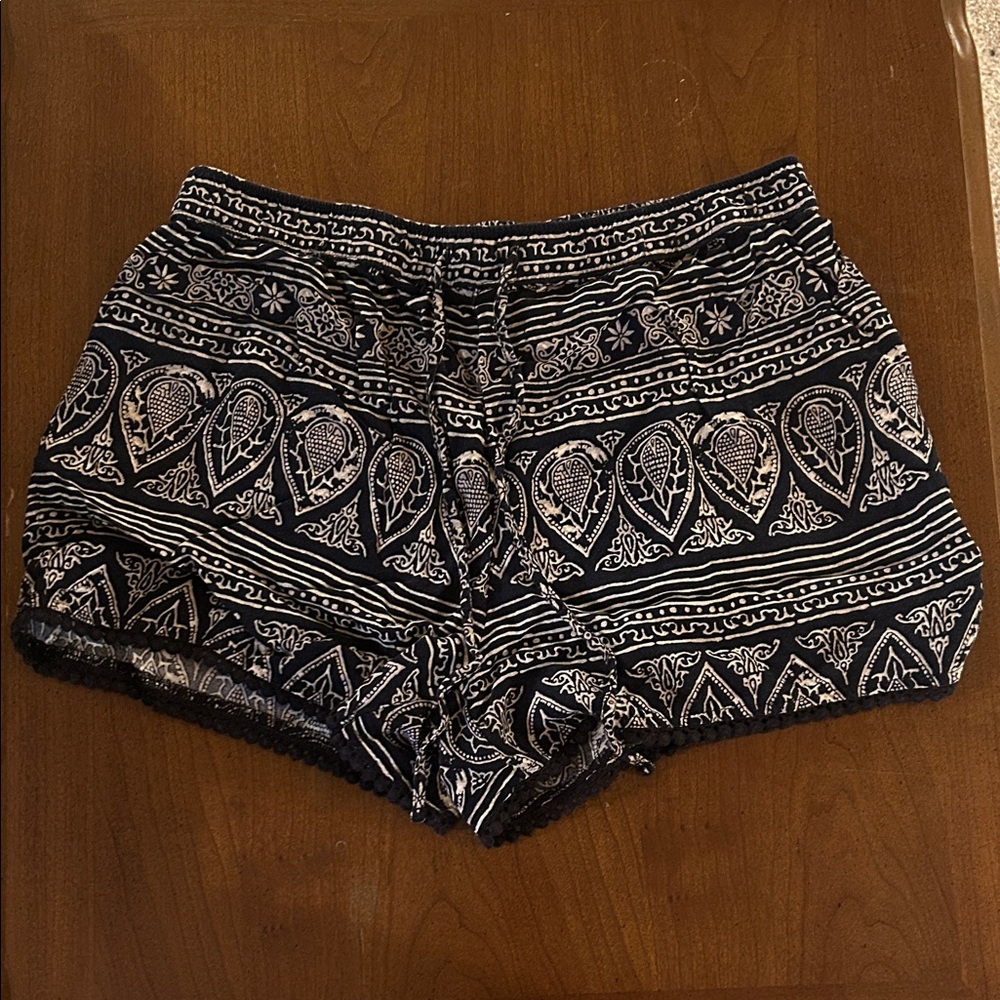 Hollister Black and White Patterned High Waist Shorts